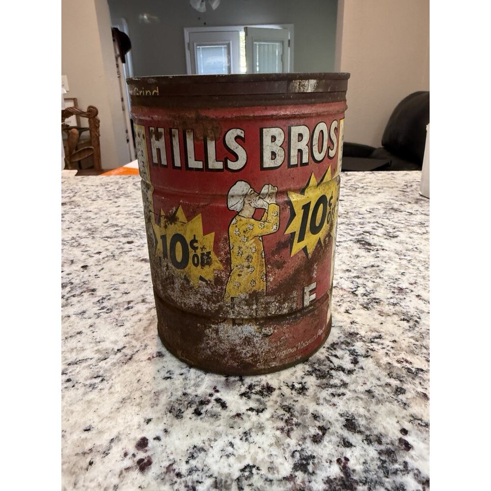 Vintage Hills Bros 2 LB Pricer Graphic Mercantile Country Store Coffee Can
